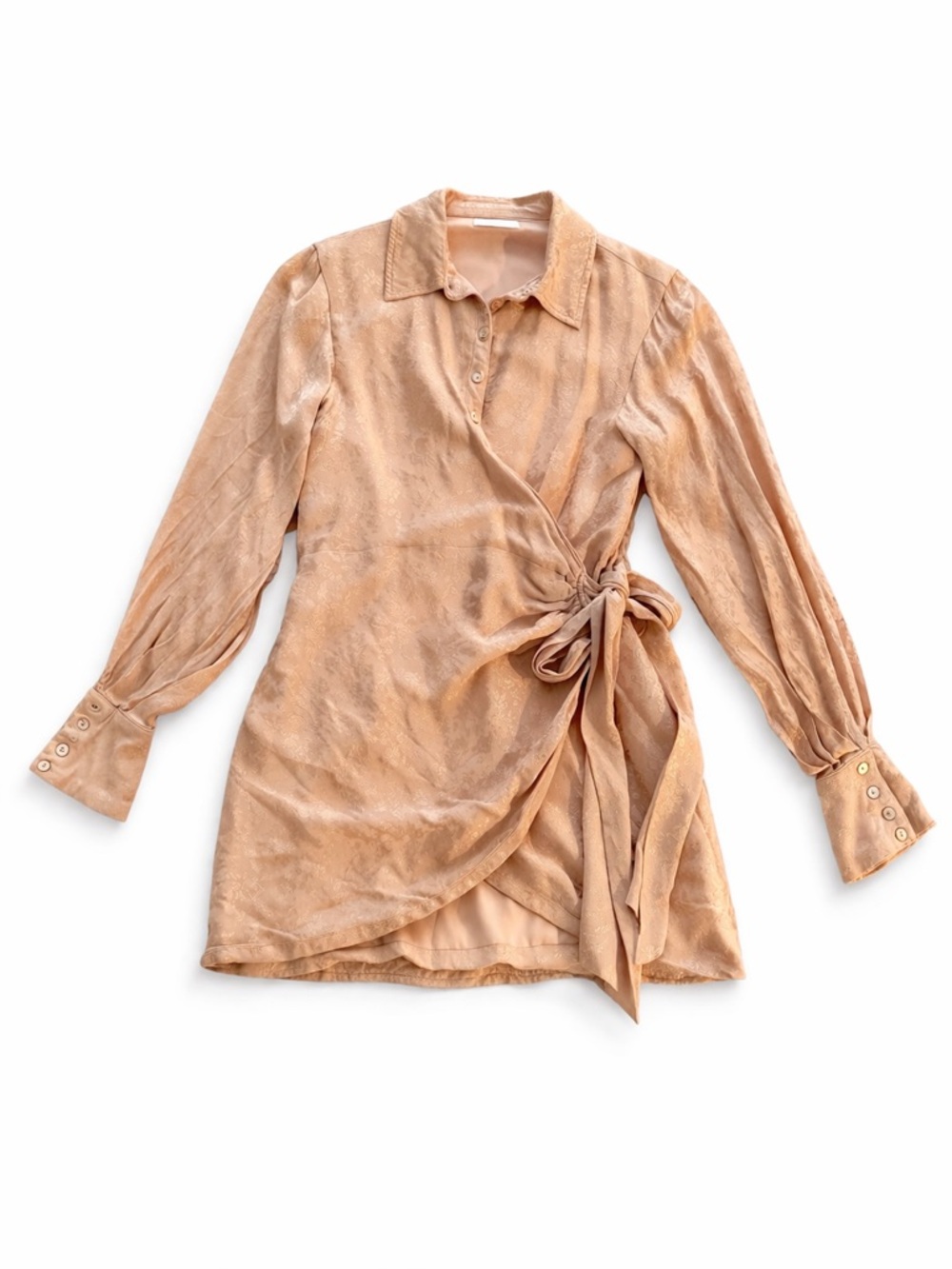 Lovers + Friends Peach Satin Tie-Waist Long Sleeve Tunic